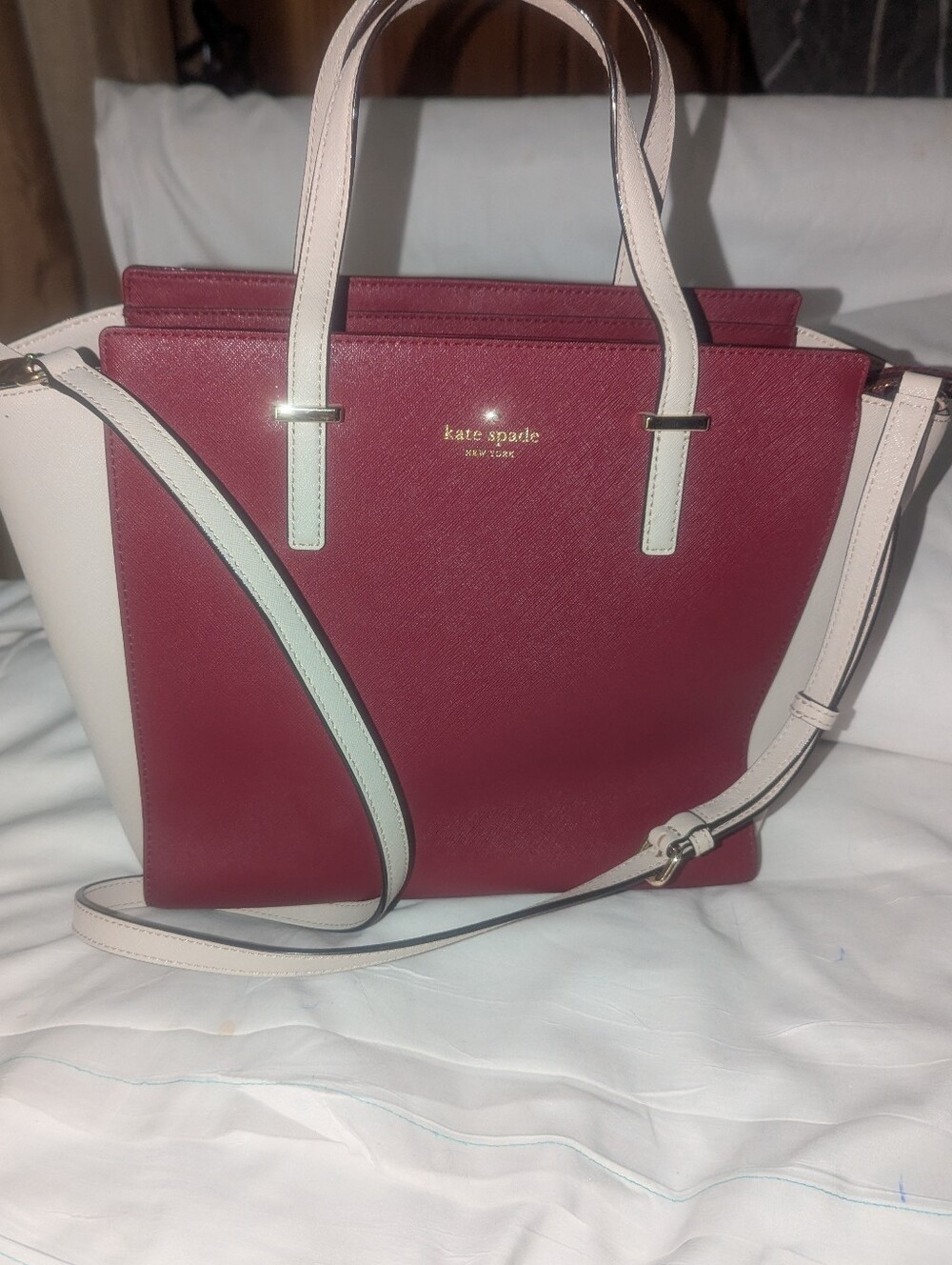 Kate Spade Cedar Street Hayden  Two-Tone Burgundy and Cream  Satchel